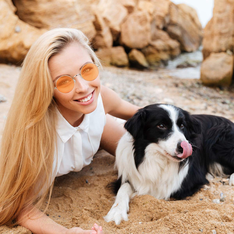 [Australia] - Sunny Pro Retro Round Sunglasses Small Colored Lens Hippie John Lennon Glasses 1 Orange 