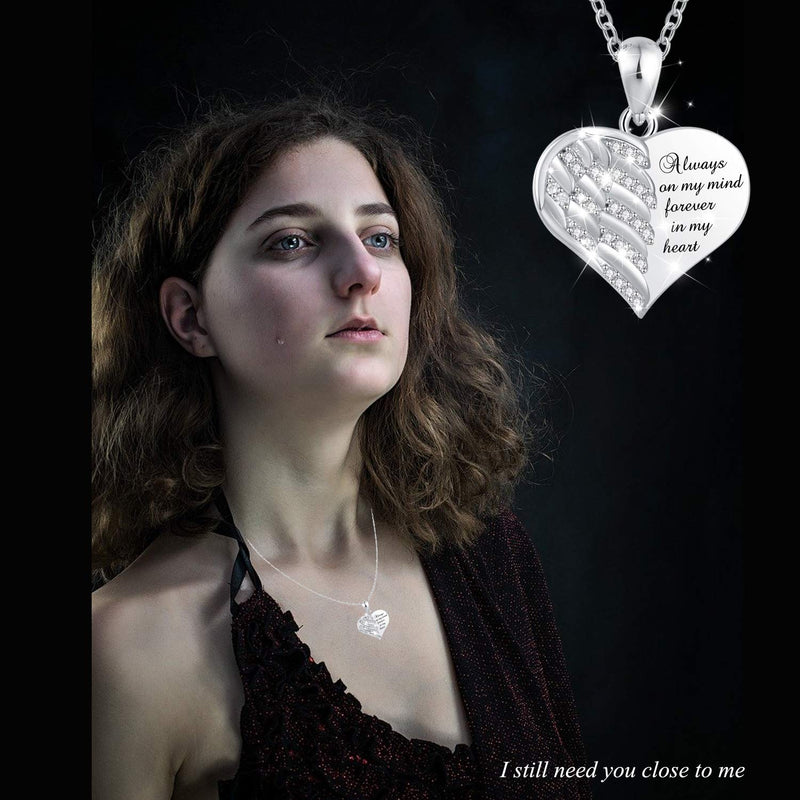 [Australia] - FREECO 925 Sterling Silver Urn Necklace for Ashes - Angel Wing Heart Cremation Memorial Pendant Keepsake Necklace Jewelry Gifts with Fill Kit 20.0 Feet 