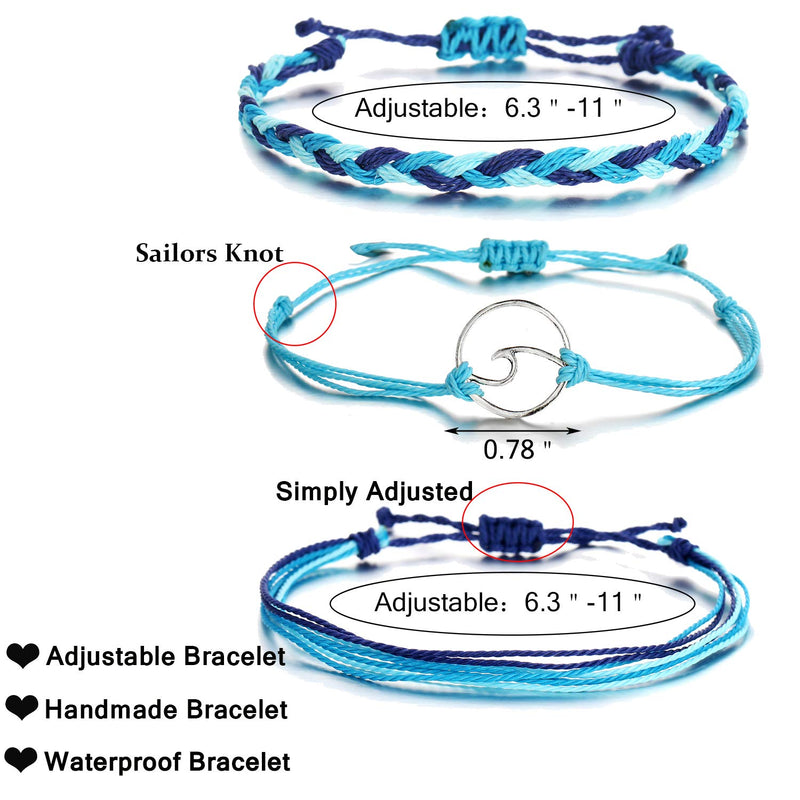 [Australia] - YANCHUN Wave String Bracelet for Women Bohemian Handmade Braided Beach Bracelet for Girls A:Blue &Black&Mountain Set 