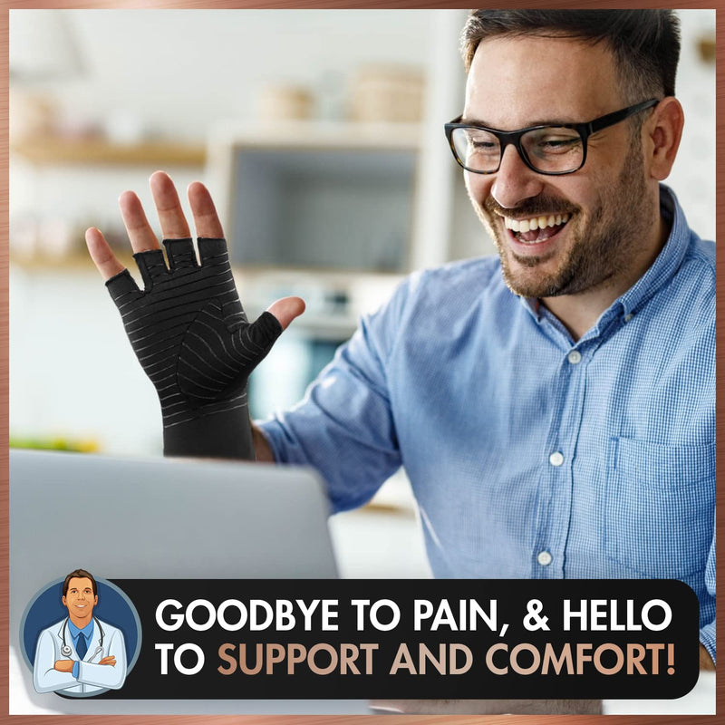[Australia] - Dr. Frederick's Original Copper Arthritis Glove - 2 Gloves - Perfect Computer Typing Gloves - Fit Guaranteed - Small Fingerless - Black 