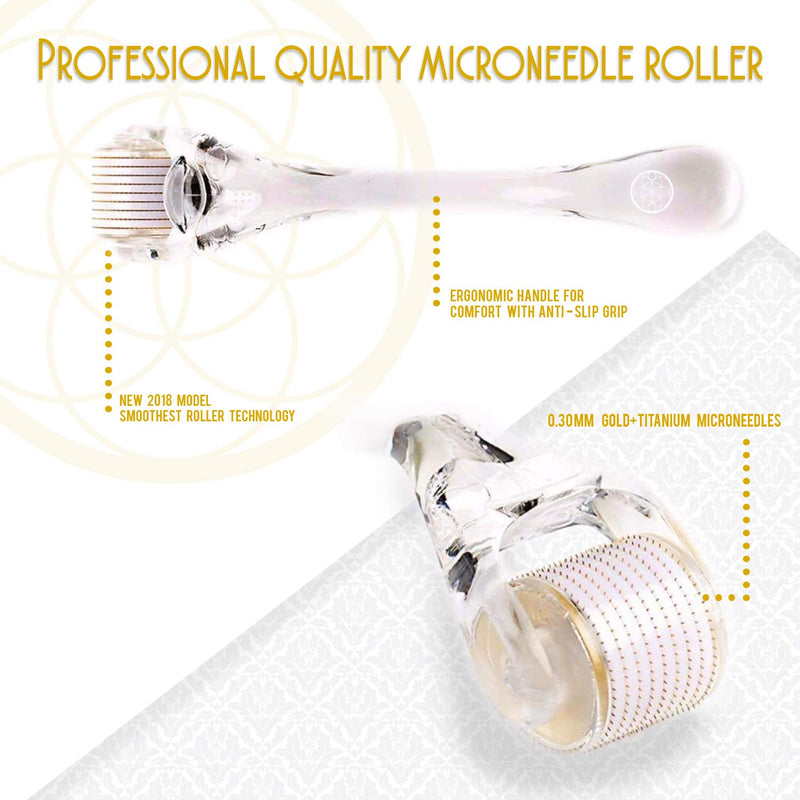 [Australia] - Opulent Pure Derma Roller Kit - 0.30mm Microneedle Roller for Face - 540 Gold Titanium Micro Needles - Includes Hard Case and Instructional Book 