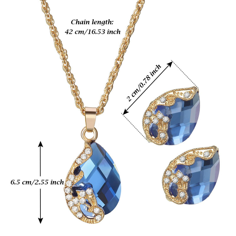 [Australia] - Hicarer 6 Pieces Women Elegant Necklace Set Peacock Waterdrop Rhinestone Pendant Necklace Crystal Peacock Pattern Earrings Jewelry 