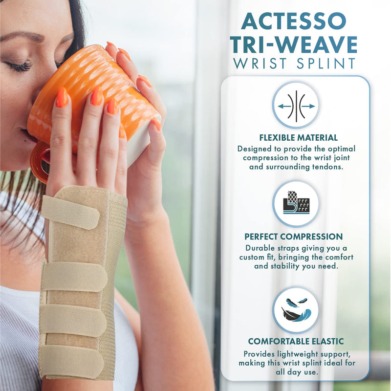 [Australia] - Actesso Tri-Weave Wrist Support Splint Brace - Relieves Pain from Carpal Tunnel, Fractures, Sprains and Joint Pain (Beige, Large Right) L (Pack of 1) 