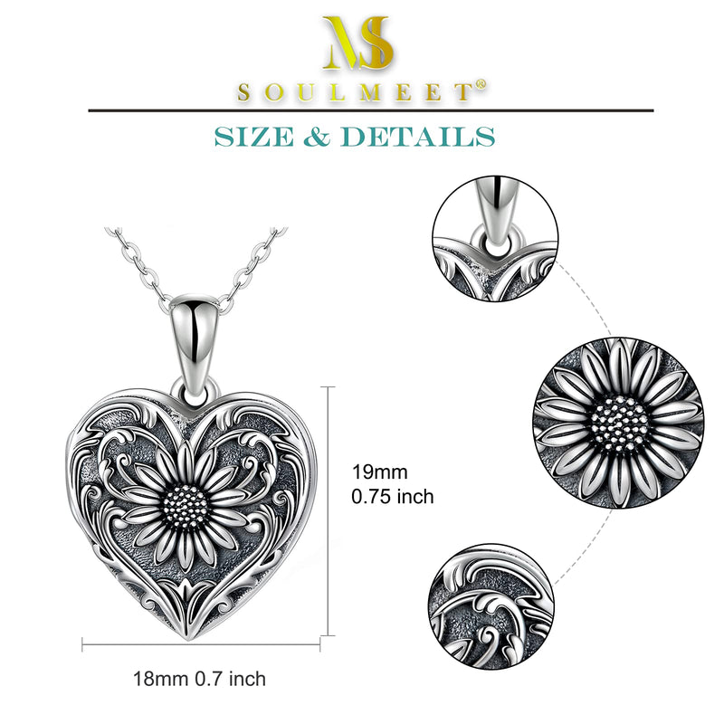 [Australia] - SOULMEET Sunflower Heart Shaped Locket Necklace That Holds Pictures Photo Keep Someone Near to You Sterling Silver/Gold Custom Jewelry Personalized Locket Necklace A-Sunflower locket only 