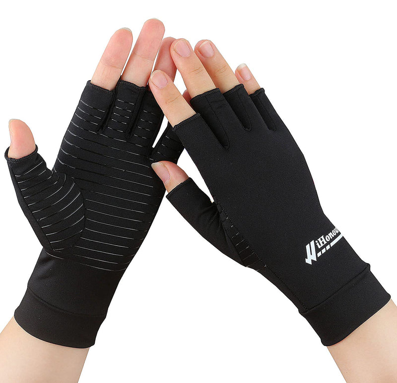 [Australia] - 2 Pairs Copper Arthritis Gloves - Copper Compression Gloves for Arthritis Pain Relief Rheumatoid Osteoarthritis Carpal Tunnel, Fingerless Gloves for Typing & Daily Work - for Men&Women Black (X-Large) X-Large (2 Pair) 