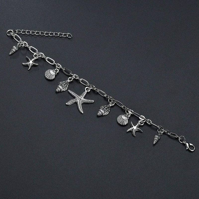[Australia] - Artmiss Boho Starfish Anklet Seashell Ankle Bracelet Silver Foot Jewelry for Women and Girls 