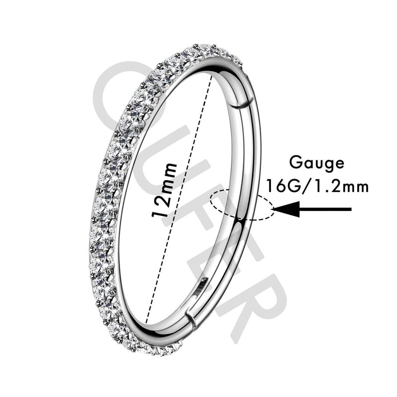 [Australia] - OUFER 16G 14G 6/8/10/12mm Cartilage Earring Hoop Stainless Steel CZ Line Helix Earring Hoop Daith Earring Piercings Jewellery Steel+12mm Diameter 