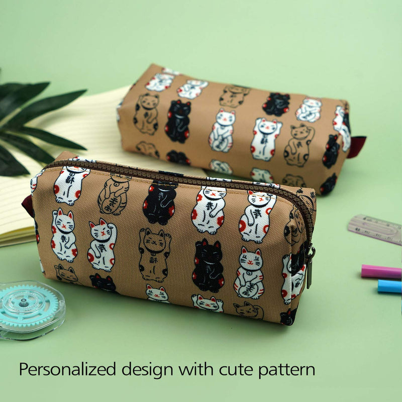[Australia] - Lucky Japanese Cat Pencil Case Cute Maneki Neko Cat Pencil Bag Pouch Case Makeup Cosmetic Bag Kawaii Gadget Box Stationary gray 