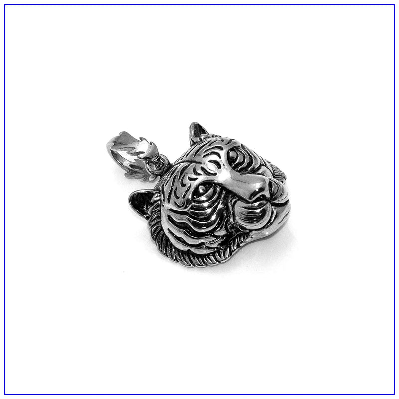 [Australia] - Fusamk Punk Rock Titanium Steel Animal Tiger Head Pendant Chain Necklace Steel Tiger Head 