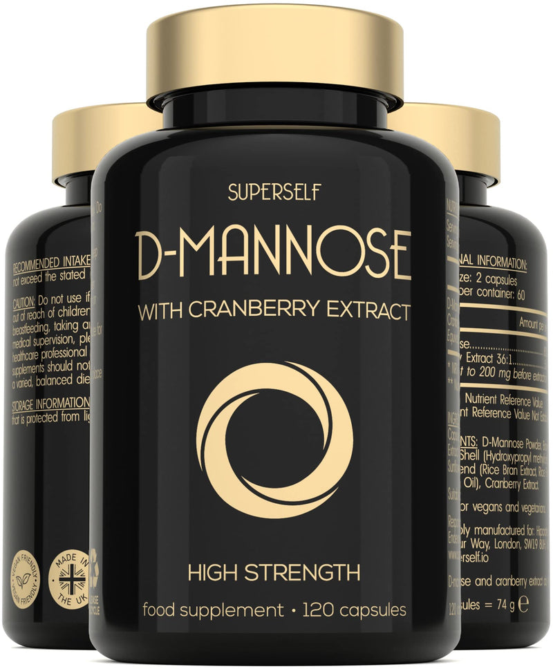 [Australia] - D-Mannose with Cranberry Capsules - 1000mg D Mannose & Cranberry Extract per Serving - 120 Tablets - UK Made & Vegan - High Strength Natural Dmannose Supplement for Women and Men 