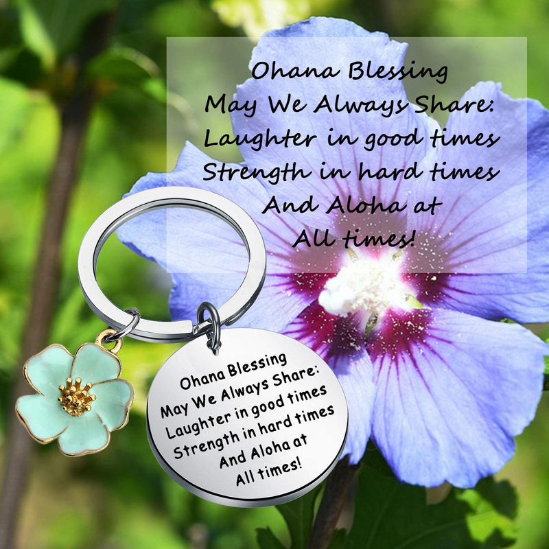 [Australia] - FUSTMW Ohana Keychain Blessing Gifts Hibiscus Charm Keychain Hawaiian Ohana Jewelry Gift for Family silver 