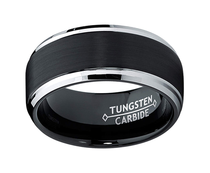 [Australia] - Metal Masters Co. 9MM Black Two Tone Tungsten Carbide Men's Brushed Wedding Band Ring, Comfort Fit Sizes 8 to 13 7 