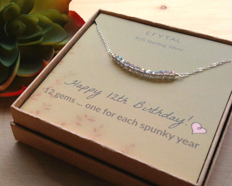 [Australia] - EFYTAL 12th Birthday Gifts for Girls, Sterling Silver Necklace, 12 beads for 12 Year Old Girl, Bat Mitzvah Gift 