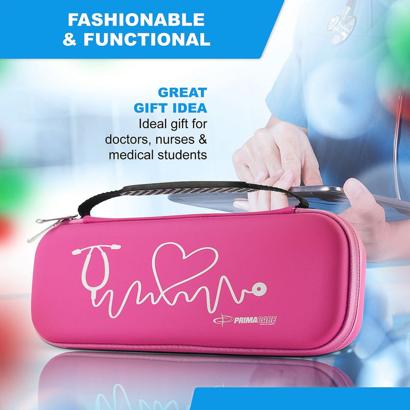 [Australia] - Primacare KB-9397-PK Stethoscope Case, Supplies Included, Pink with Multiple Compartments, Portable and Lightweight First Aid Kit Bag with Vital Medical Supplies, Nursing Accessories for Nurses 
