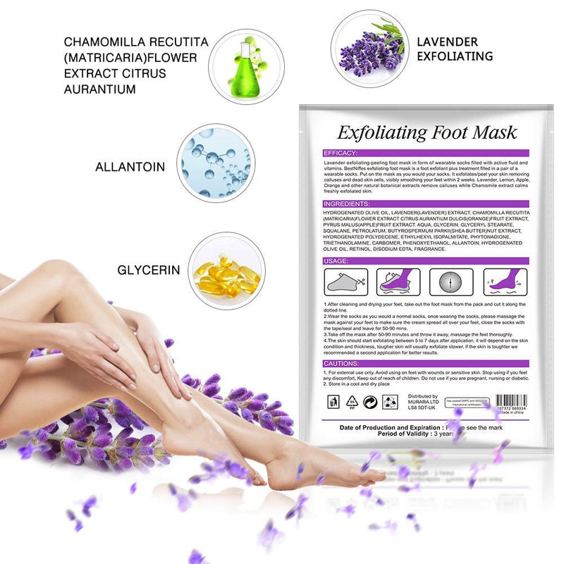 [Australia] - Foot Peel Mask - 5 Pack, ALIVER Exfoliating Feet Mask Spa For Baby Soft Skin, Repair Dead Skin, Calluses, Cracked - Lavender Lavender-2 