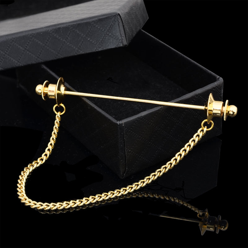 [Australia] - Fenni Men's Collar Pin Shirt Tie Stick Pin Brooch with Chain Rose Gold Silver Tone Collar Bar 