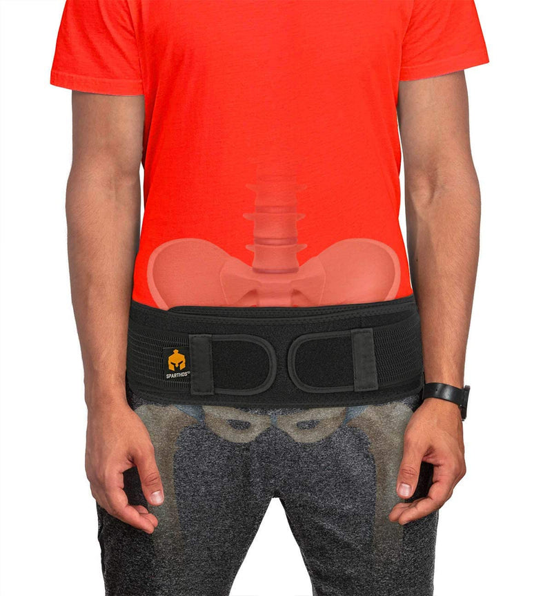 [Australia] - Sparthos Sacroiliac Si Hip Belt [Size Regular - Black] + Sparthos Ice Packs for Injuries [Size Large + Cover] 