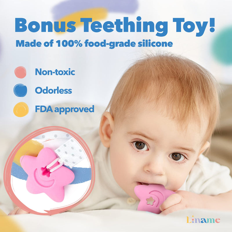 [Australia] - Liname Dummy Clip for Girls Boys with Bonus Teething Toy - 4 Pack Gift Packaging - Premium Quality & Unique Design - Dummy Clips Fit All Dummies & Soothers - Perfect Baby Gift (Pink, Metal Clip) Pink 