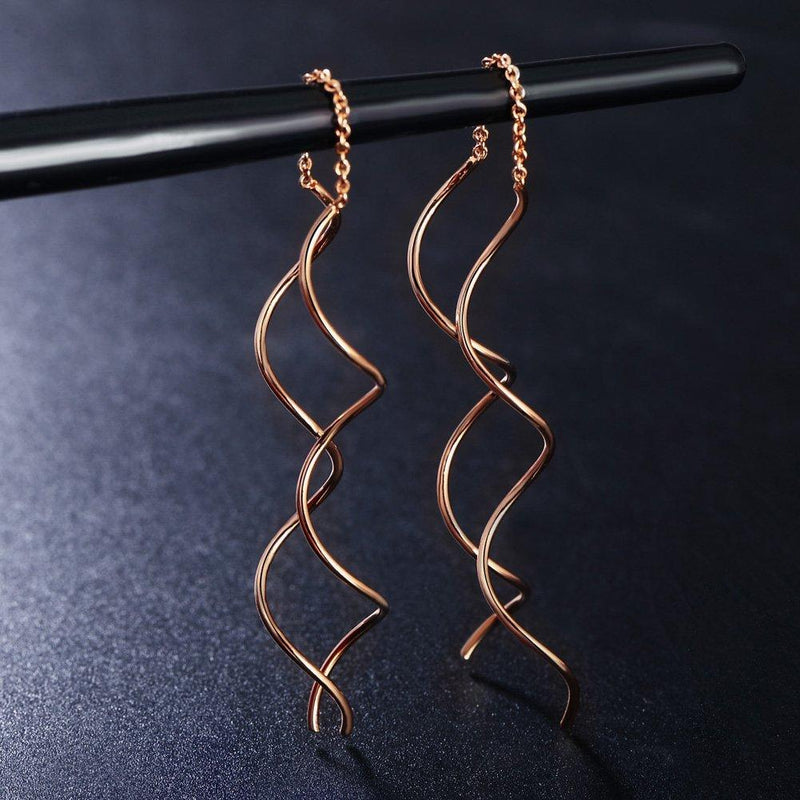 [Australia] - Acefeel Fresh Style Exquisite Threader Dangle Earrings Curve Twist Shape for Women's Gift Champagne Gold Plated 