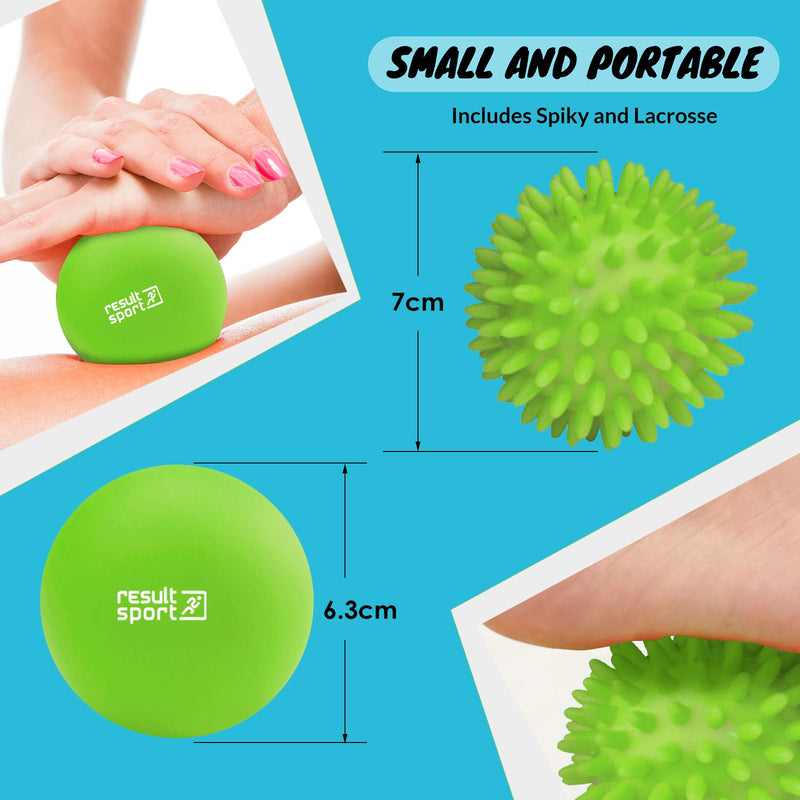 [Australia] - ResultSport Lacrosse & Spike Massage Ball Set with Storage Bag, Plantar Fasciitis Recovery, Trigger Point Massage, Deep Tissue Myofasical Relief (Lime) Lime 
