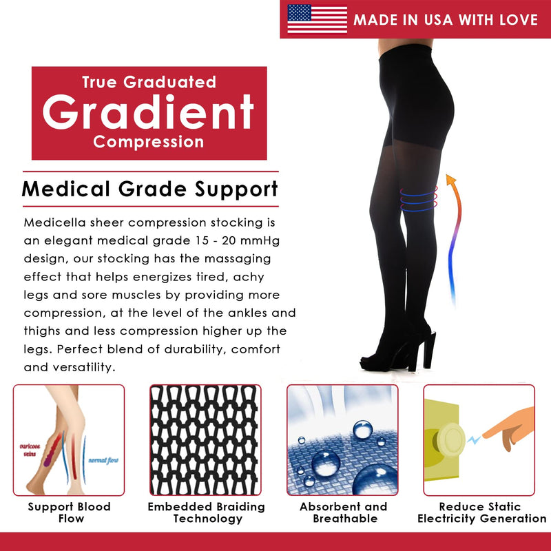 [Australia] - Medicella Premier Closed Toe Compression Pantyhose for Women 15-20 mmHg Made in USA Medical Quality Sheer Moderate Pressure Support Circulation & Travel (XX-Large, Black) XX-Large 