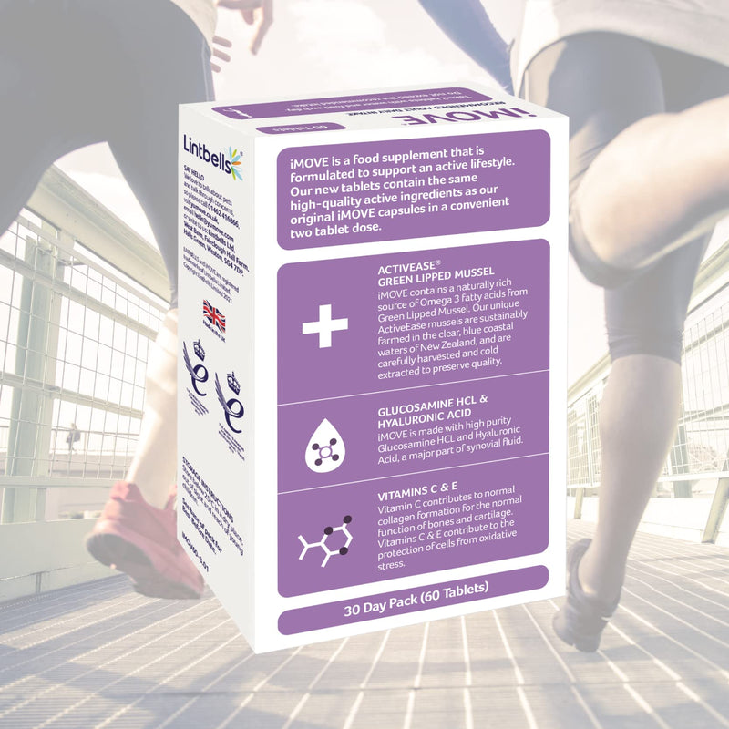 [Australia] - iMOVE Active | Natural Joint Supplement for Humans, 60 Tablets - Includes Glucosamine HCl, Green Lipped Mussel, Hyraluronic Acid, Vitamin E and C and Manganese 