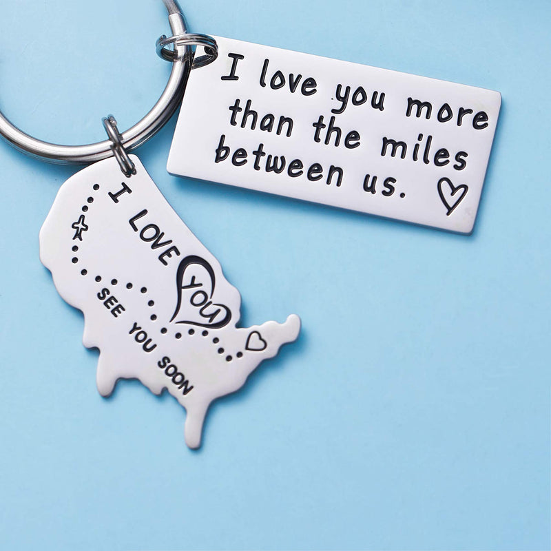 [Australia] - LParkin Love Keychains for Couples I Love You More Than The Miles Between Us I'll Always Love You Long Distance Relationship Gift Going Away State Keychain Heart-keychains 