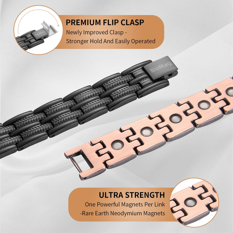 [Australia] - BioMag Copper Bracelet for Men Magnetic Bracelet,Copper Wristband with Ultra Strength Magnets,8.6inches Adjustable with Tools Copper Black 