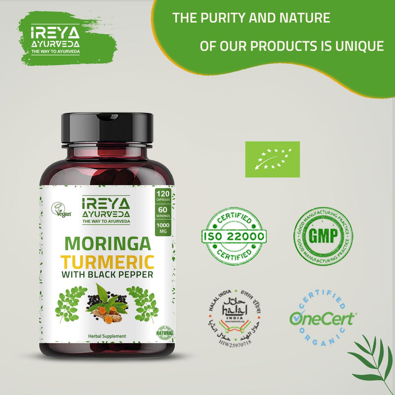 [Australia] - Moringa Oleifera Powder & Turmeric Root Powder with Black pepper 120 Capsules | Immunity & Metabolism Support, Joint and Digestive Support. Vegan, Gluten-Free and Non-GMO 
