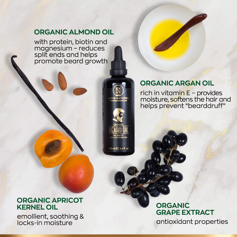 [Australia] - Bear Oil for Men 100ml – Organic and Vegam Care Product - Pure Argan and Almond Oil with Vitamin E for Beard Growth – Original and Useful Gift for Men – Beard Care for Daily Use - Satin Naturel 