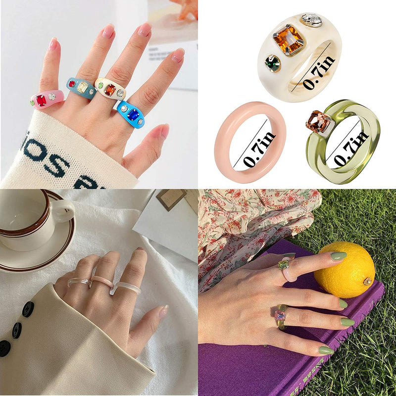 [Australia] - AIDSOTOU 20 Pcs Resin Rings Acrylic Cute Trendy Rings Colorful Rhinestone Rings Jewelry Plastic Resin Square Gem Stackable Chunky Ring for Women Girls 15Pcs Colorful Rings 