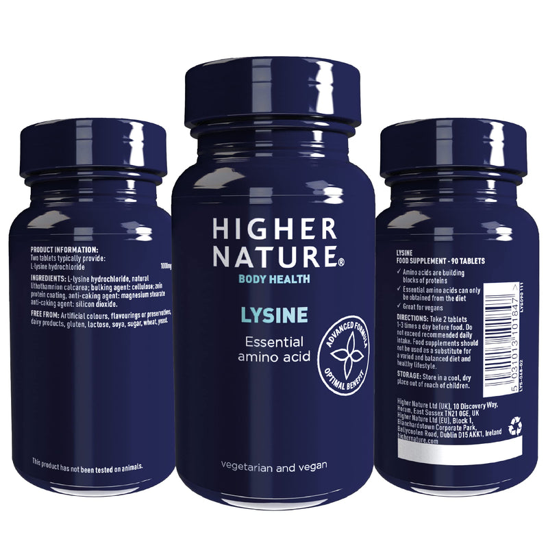 [Australia] - Higher Nature - Lysine - Essential Amino Acid- 500mg - Supports Collagen - Supports Cold Sore Treatment - Vegetarian & Vegan - 90 Tablets 