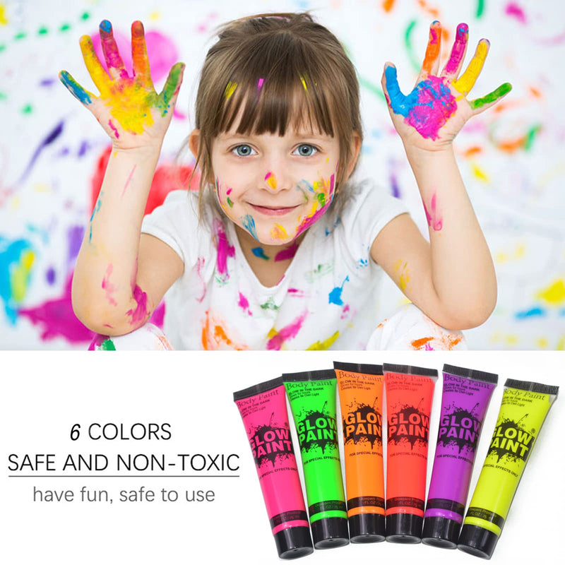 [Australia] - New Glow in the Dark Face Body Paint Washable Face Paint 6 Colors Black Light Face Makeup for Halloween Christmas Birthday Party (25ml, 6 colors) 