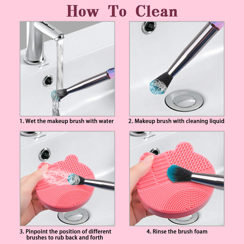 [Australia] - Makeup Brush Cleaning Mat and Brush Drying Storage Stand Holder Remove Facial Makeup Naturally and Clean Makeup Brushes Instantly （blue） (Pink) Pink 