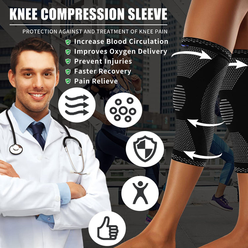 [Australia] - ABYON Professional Knee Braces for Knee Pain (2pack),Knee Compression Sleeve for Meniscus Tear,Arthritis, ACL,ACL,Arthritis,Joint Pain Relief,Sports,Running.Medical Grade Knee Sleeve Support for Men Women Black-gray XX-Large (Pack of 2) 