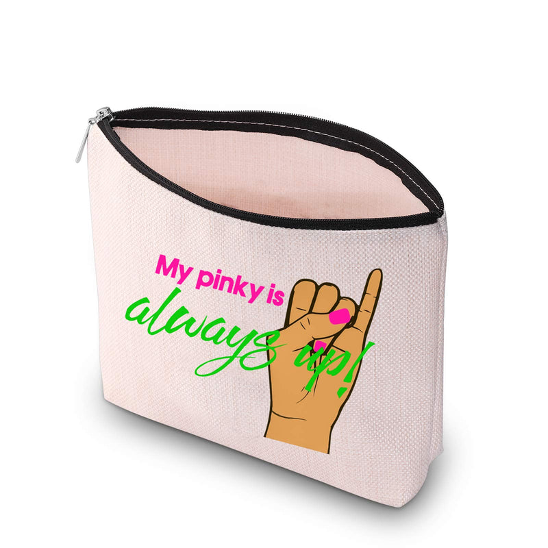 [Australia] - JXGZSO Pink and Green My Pinky is Always Up Make Up Bag Graduation Gift For Sorority Sister (Pinky is Always Up white) Pinky is Always Up white 