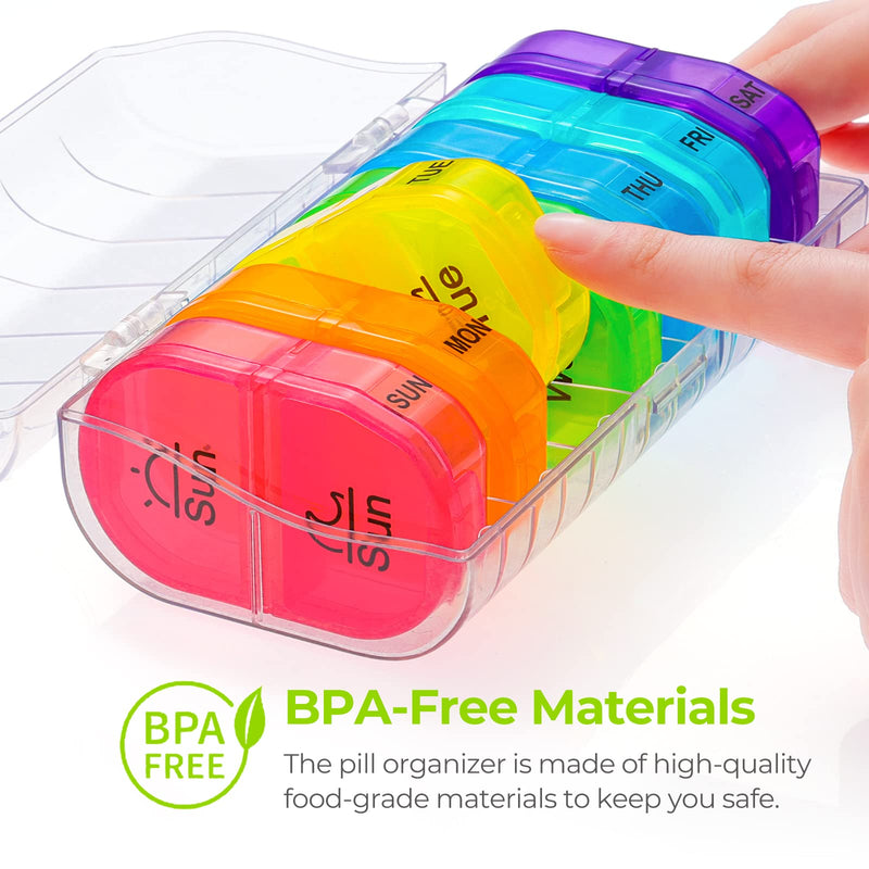 [Australia] - AUVON Pill Box Organiser with Free Smartphone Reminder App, Pill Boxes 7 Day 2 Times A Day with 7 Colorful Attachable Tablet Box for Medicine, Medication, Vitamin, Supplement and Fish Oil Clear 