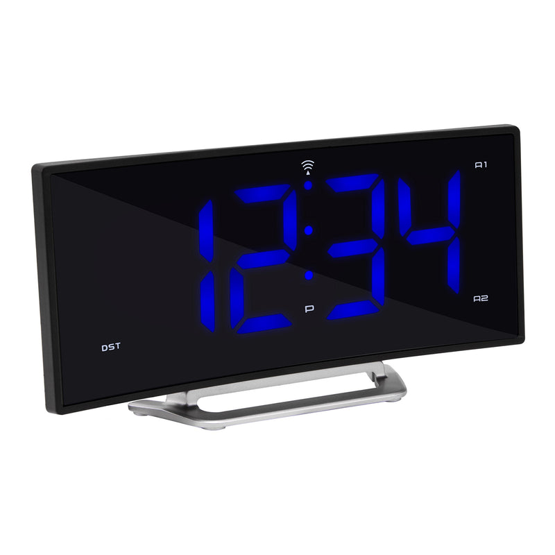[Australia] - La Crosse Technology 617-249 1.8" Curved Blue Digital Atomic Dual Alarm Clock, 6.60" L x 1.55" W x 3.45" H, Black 