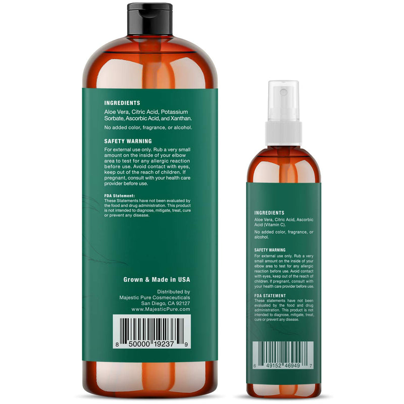 [Australia] - MAJESTIC PURE Aloe Vera Gel and Mist Super Combo - 16 oz Gel and 4 oz Hydra Spray - 100 Percent Pure and Natural Cold Pressed Aloe Vera for Hair Growth, Face, Body and Skin 