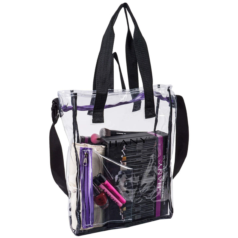 [Australia] - SHANY Clear Toiletry and Makeup Carry-On Travel Bag – Large Multiple Handle, Two-Tone Tote with Purple Front Zippered Pocket 