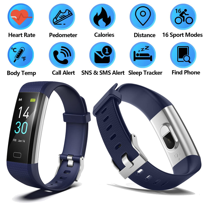 [Australia] - ENGERWALL Fitness Tracker with Step Counter /Calories /Stopwatch, Activity Tracker with Heart Rate Monitor, IP68, Health Tracker with Sleep Tracker, Smartwatch, Pedometer Watch for Women Men Kids Dark Blue 