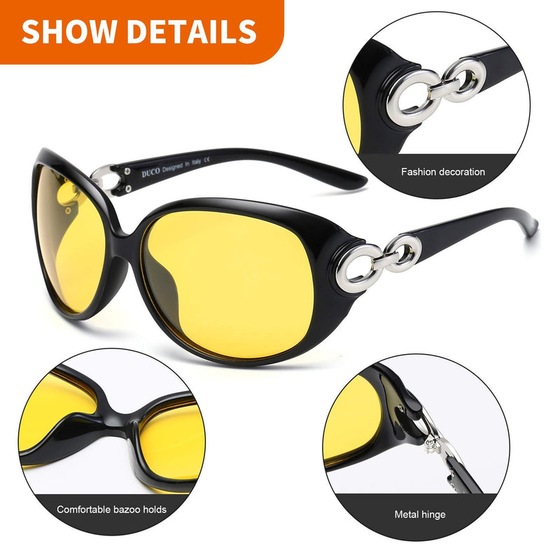 [Australia] - Duco Night Driving Glasses Anti-glare Eyewear Classic Polarized Night Vision Glasses For Women 1220 Black Frame Yellow Lens 