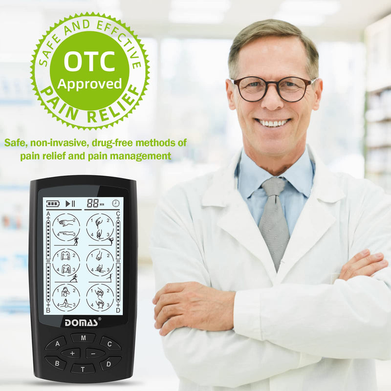 [Australia] - DOMAS TENS Unit Muscle Stimulator,4 Channels Electronic Pulse Massager 24 Modes TENS Machine for Natural Pain Relief &Management,OTC Approved TENS EMS Unit with 16 Pads 
