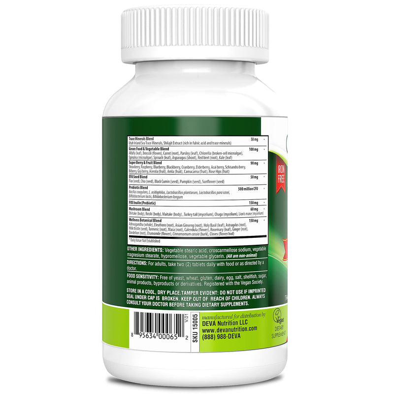 [Australia] - Deva Tuba Prime Vegan Multivitamin - High-Potency Vitamin and Mineral Dietary Supplement - Antioxidants, Fruit and Vegetable Blend, Super Mushrooms, Probiotics, Prebiotics, Seeds, Herbs - 90 Tablets Premium-Multivitamin 