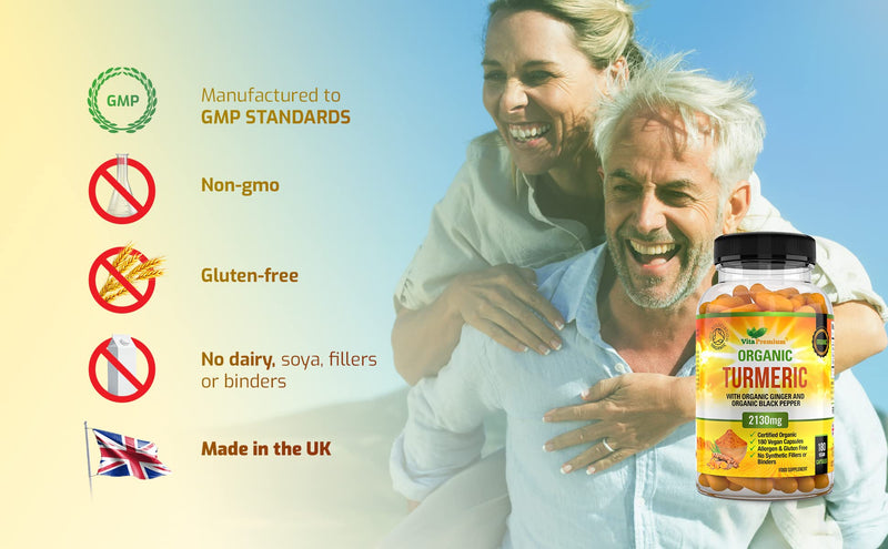 [Australia] - Organic Turmeric Curcumin 2130mg per Serving with Ginger and Black Pepper - 180 Vegan Capsules - High Strength Supplement 