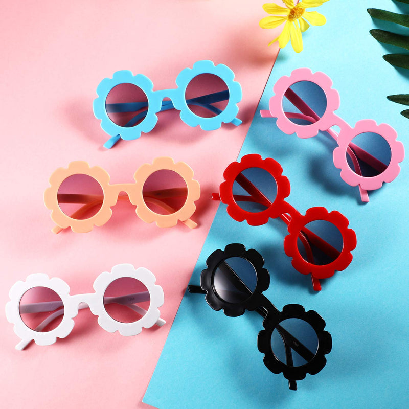 [Australia] - Norme 6 Pairs Kids Sunglasses Round Flower Shape Decorative Glasses for Toddler Boys Girls 