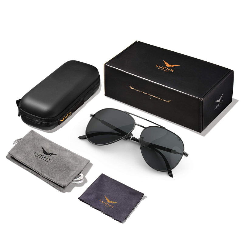 [Australia] - LUENX Aviator Sunglasses for Men Women-Polarized Driving UV 400 Protection with Case 1-black/Gun Frame/Non-mirrored 60 Millimeters 