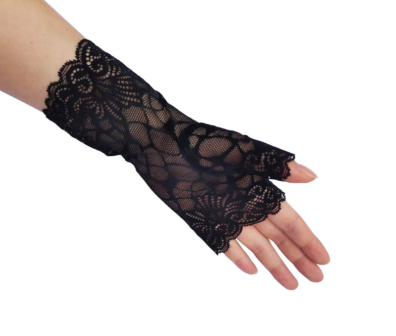 [Australia] - Women Lace Gloves Elegant Courtesy Glove for Wedding Dinner Parties（Many Styles） Black:short Fingerless B-2 Pairs 