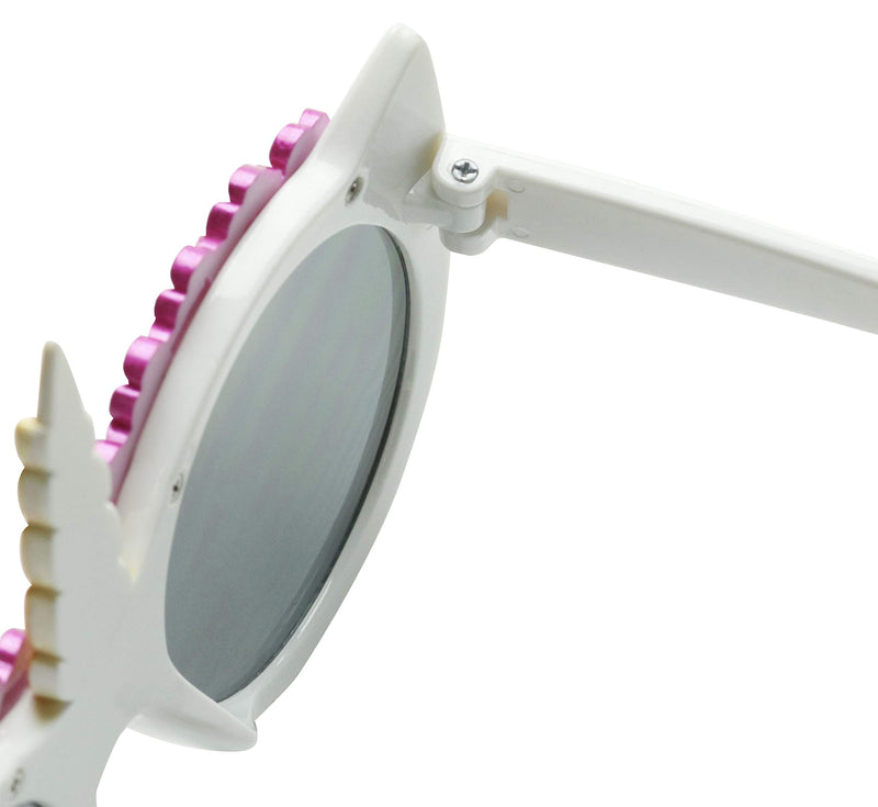 [Australia] - ShadyVEU Unicorn Horn Round Sunglasses Children Toddler Kids UV Protection Age 2 to 8 Cute Small Fashion Shades White Frame, Black Lens 