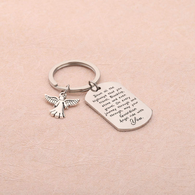 [Australia] - FUSTMW Drive Safe Keychain New Driver Gifts Dad Boyfriend Gifts May Your Guardian Angel Ride with You silver 